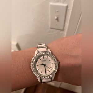Women’s White Ceramic Fossil Watch